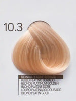 Зареди изображението в галерията, Демонстрация на цвят 10.3 Blonde Platinum Golden боя за коса с блестяща златиста текстура