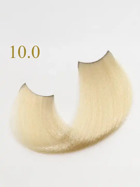 10.0 Platinum Blonde hair color swatch from Oro Therapy professional line.