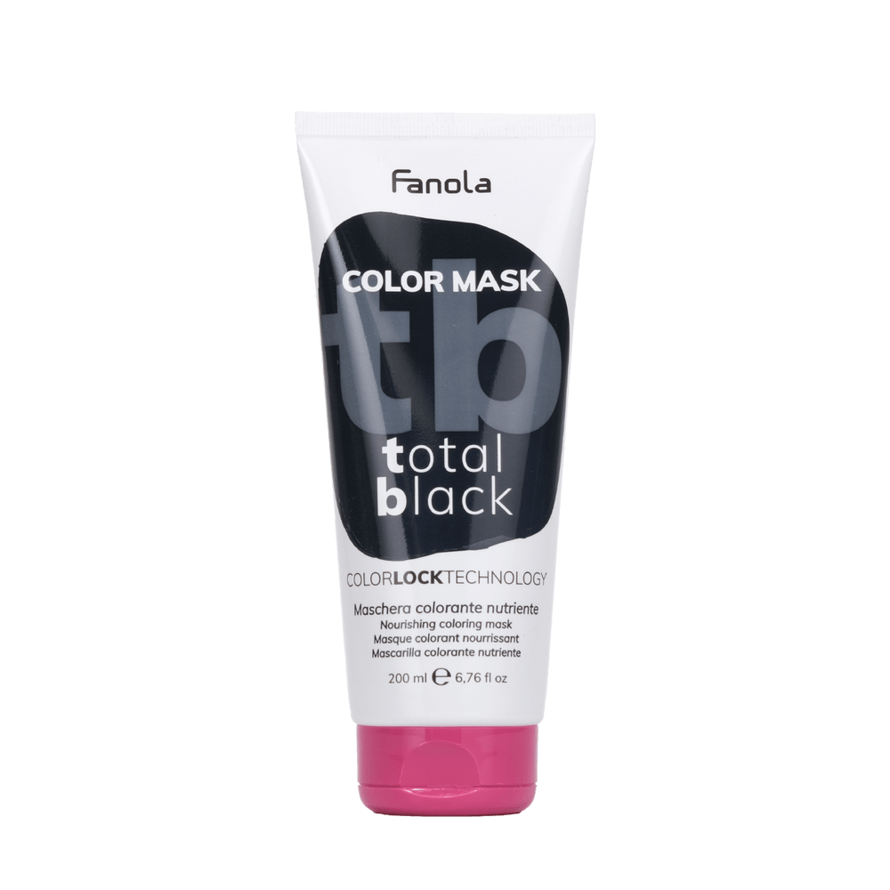 Fanola total black color mask tube 200ml for nourishing and hydrating hair with a rich black hue