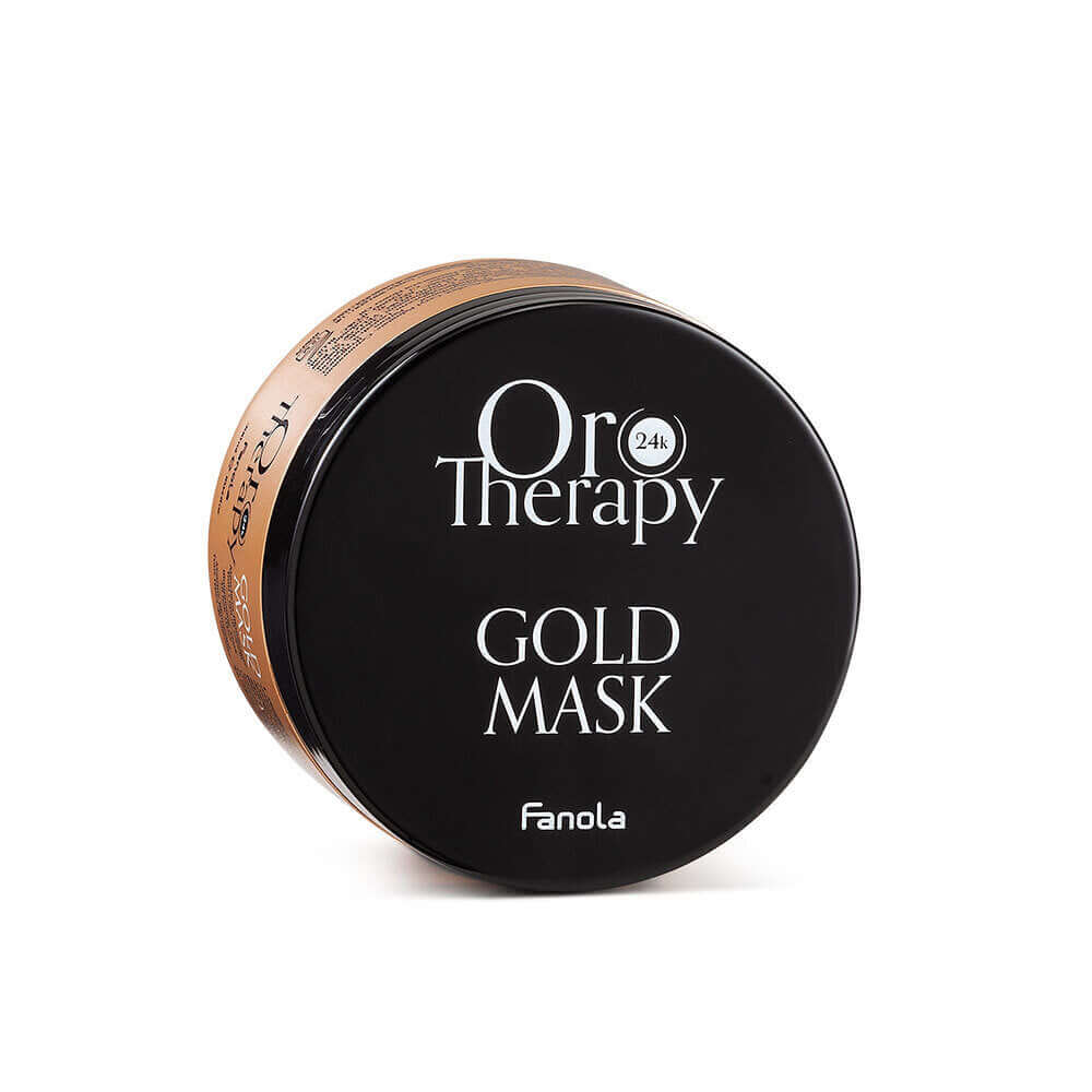 Oro Therapy Gold mask 300ml, hydrating hair mask by Fanola for softness and shine.