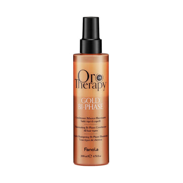 Oro Therapy Gold bi-phase spray conditioner 200ml for deep hydration and shine, suitable for all hair types.