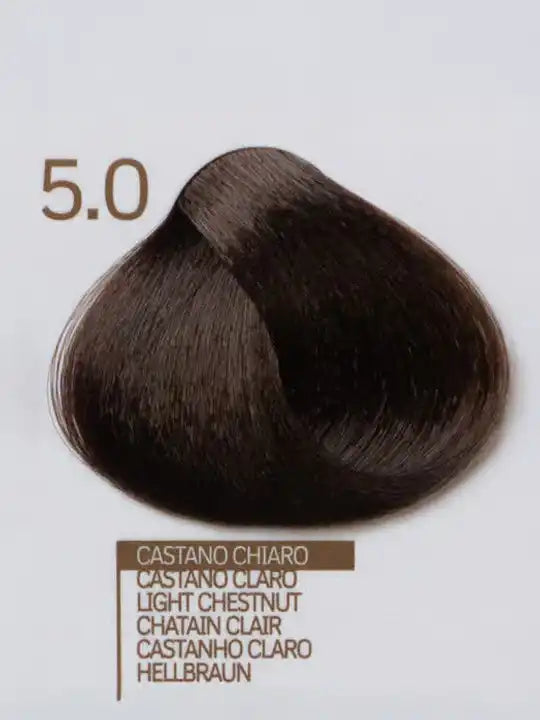 Design Look 5.0 Light Chestnut hair color sample, showcasing a rich light chestnut shade for vibrant hair.