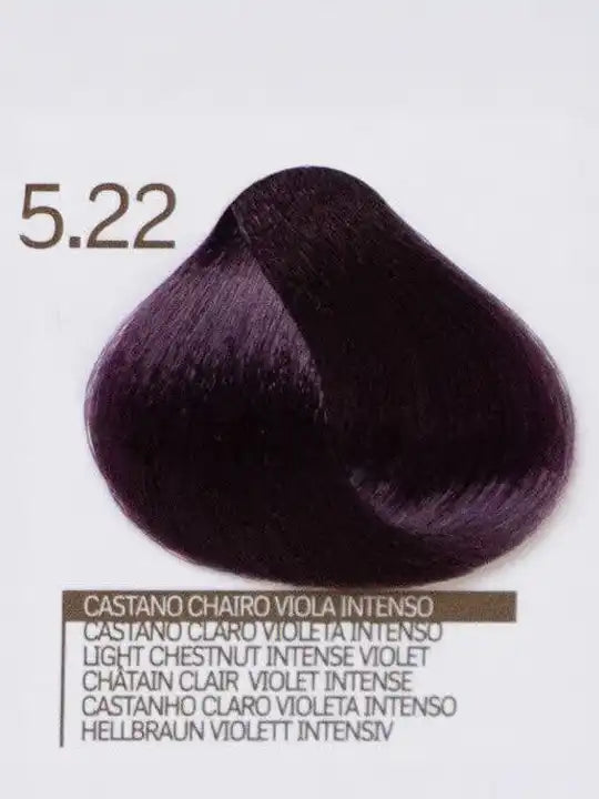 5.22 Light Chestnut Intense Violet hair color swatch from Design Look, showcasing rich violet tones.