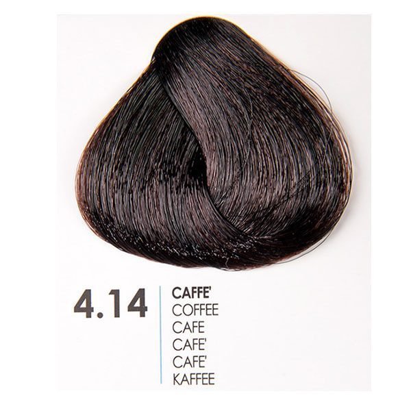 Модел на цветна коса 4.14 Caffe от Fanola, нискоамонячна боя за дълготрайно покритие.