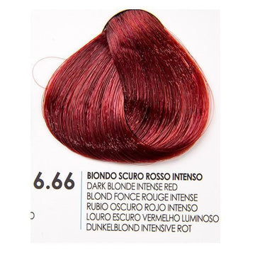 Цвят бои за коса Fanola Intense Red 6.66 - тъмен блондин с интенсивно червено оттенък.