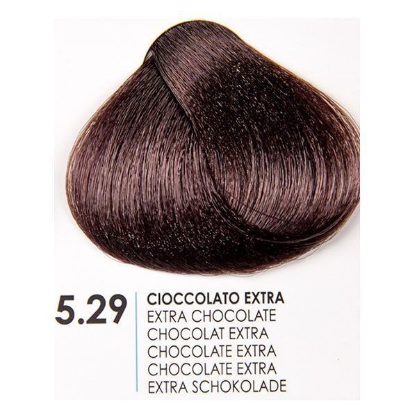 Fanola Chocolate 5.29 hair color swatch, deep chocolate shade for rich, long-lasting color and coverage.