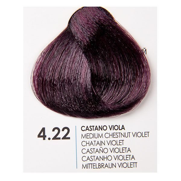 Крем боя за коса Fanola Intense Violet 4.22 с наситен лилав цвят и гинко билоба, осигуряваща дълготрайност.