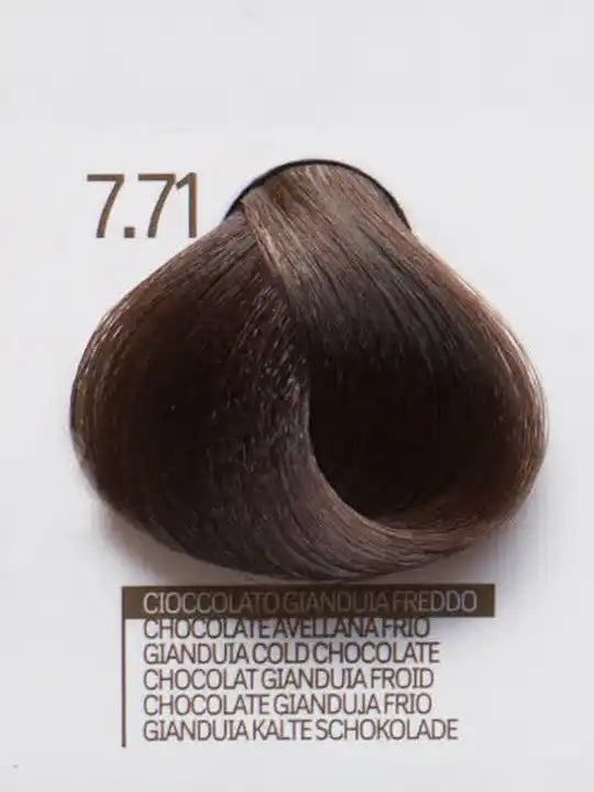 Цветова проба на крем-боя Design Look 7.71 Gianduia Cold Chocolate за коса с шоколадов оттенък.