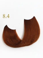 Зареди изображението в галерията, 8.4 Light Blonde Copper hair color sample from Oro Therapy, showcasing rich warmth and shine.
