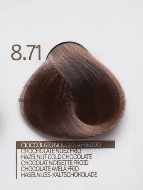 Мастило 8.71 Hazelnut Cold Chocolate за коса с кератин и арганово масло, безопасно за скалпа.