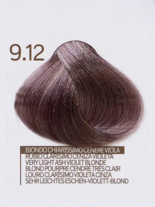 Цвят 9.12 Very Light Ash Light Violet Blonde - италианска боя за коса, крем текстура и кератин.