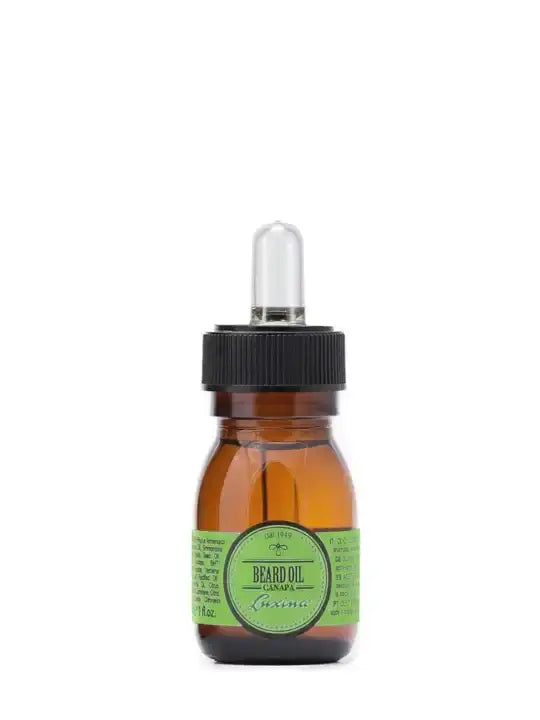 Luxina beard oil canapa in a brown glass dropper bottle, nourishing oil for beard care with vitamin e