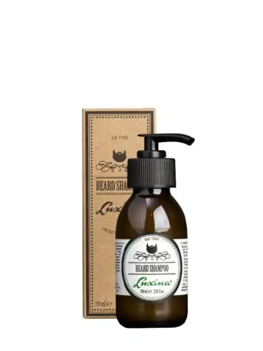 Luxina beard shampoo 100ml bottle and box for daily beard care, organic ingredients, gentle formula