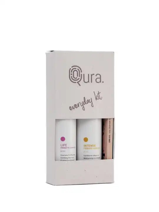 Qura everyday kit с шампоан life и балсам intense, включващ гребен, за здрава и хидратирана коса