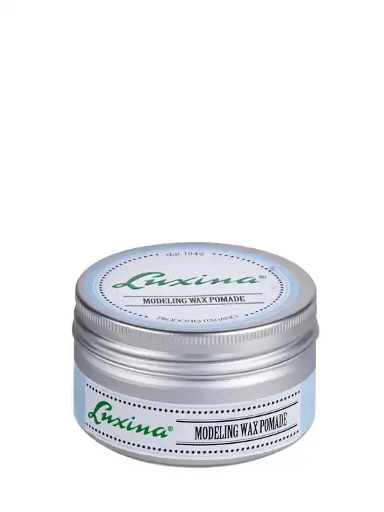 Luxina modeling wax pomade in a silver container, ideal for lightweight styling and natural finish