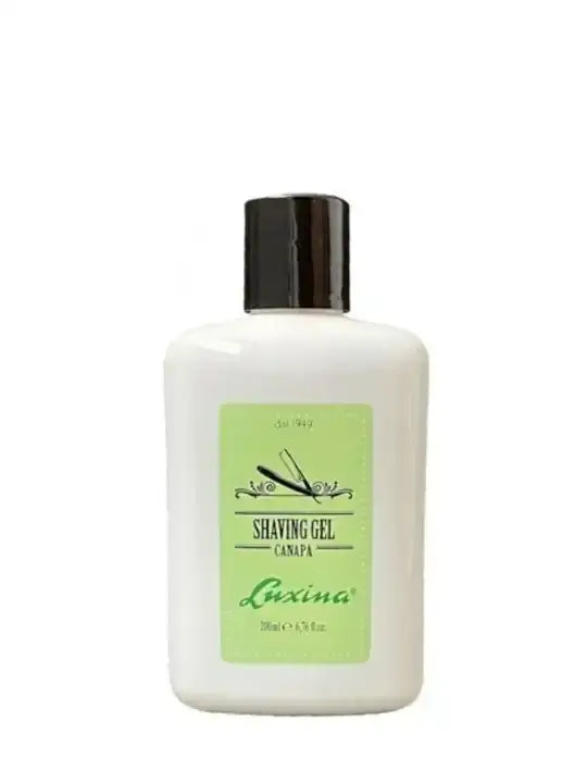 LUXINA Shaving Gel Canapa 200ml bottle for precise shaving, calming cannabis oil, suitable for all skin types.